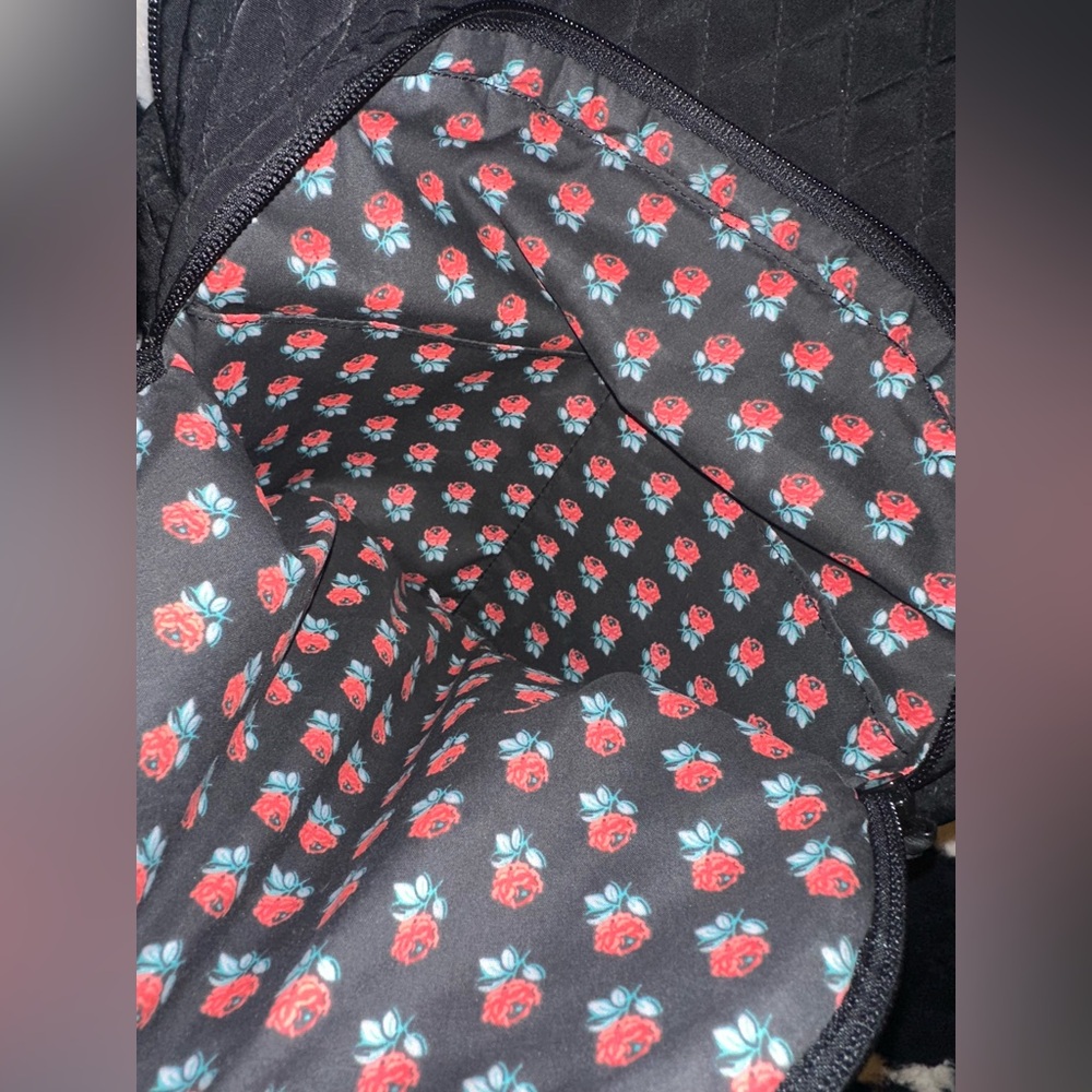 Vera Bradley Black Quilted Bag with Red Floral Lining - Picture 2 of 5